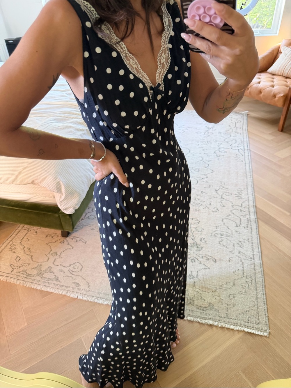 Rixo Sandrine Midi Dress in Bohemia Spot deep navy